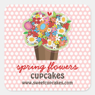 Adesivo Quadrado O primavera doce lunático do cupcake floresce o