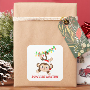 Adesivo Quadrado O primeiro macaco de Natal do bebê a adicionar au