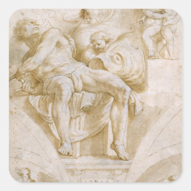 Adesivo Quadrado O Profeta Jonah e Dois Lunettes Destruídos (Frente)