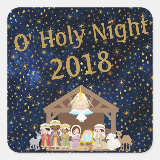 Adesivo Quadrado O' Santa Noite Manger Jesus Wise Men Stickers (Frente)