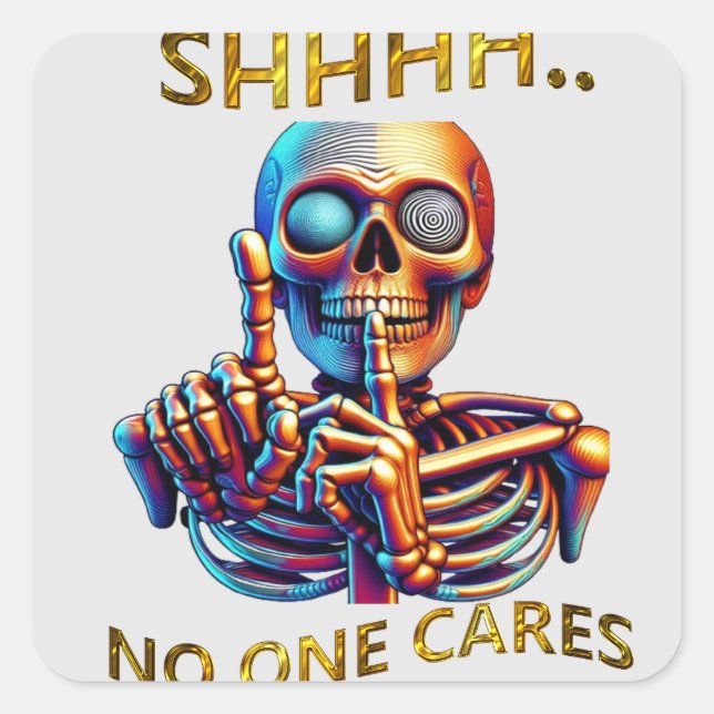 Adesivo Quadrado O Silêncio Fala Volumes Coloridos Figura Esqueléti (Frente)