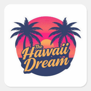 Adesivo Quadrado O Sonho do Havaí Americano Pôr do Sol Retro