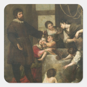 Adesivo Quadrado O St. Isidoro salvar uma criança que caia em um