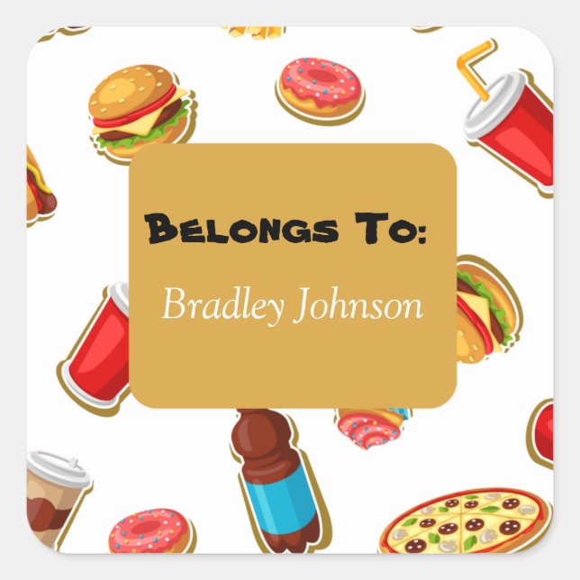 Adesivo Quadrado O Tema De Comida Personalizável Pertence Ao Pacote (Frente)