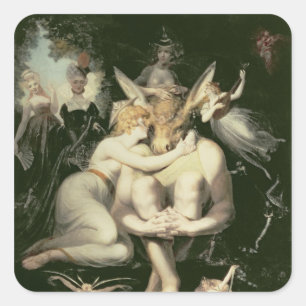 Adesivo Quadrado O Titania acorda, cercado pelo assistente