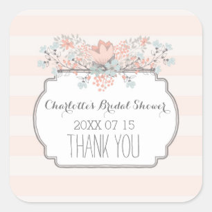 Adesivo Quadrado O vintage listra Tag florais do favor do chá de