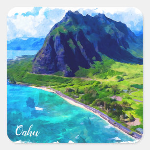 Adesivo Quadrado Oahu Hawaii Panorama View Beach