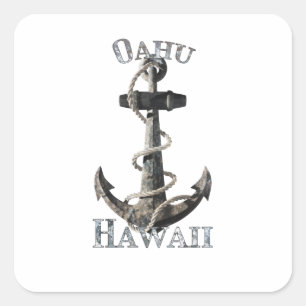Adesivo Quadrado Oahu Hawaii Vacina Anchor Náutico À Vela