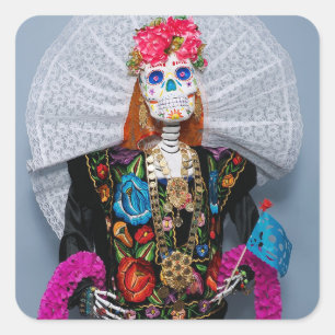 Adesivo Quadrado Oaxaca Calavera Catrina Tehuana