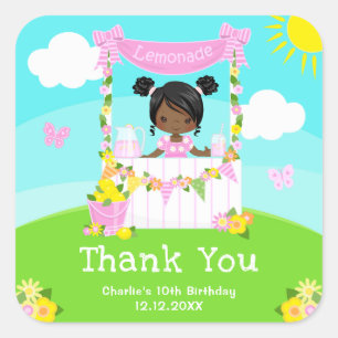 Adesivo Quadrado Obrigada pelo Aniversário da Menina de Pele Escura