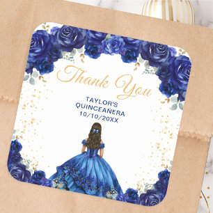 Adesivo Quadrado Obrigada Princesa Azul Escuro Quinceañera