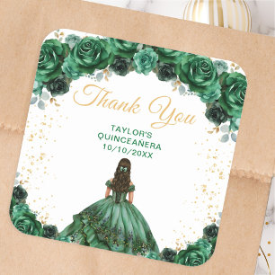 Adesivo Quadrado Obrigada Princesa Quinceañera Verde Escuro