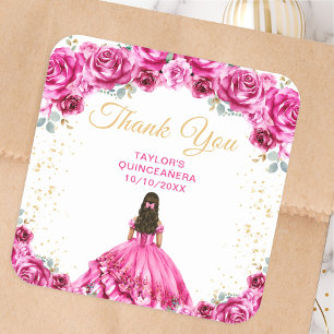 Adesivo Quadrado Obrigada Quinceañera Princesa Rosa Quente