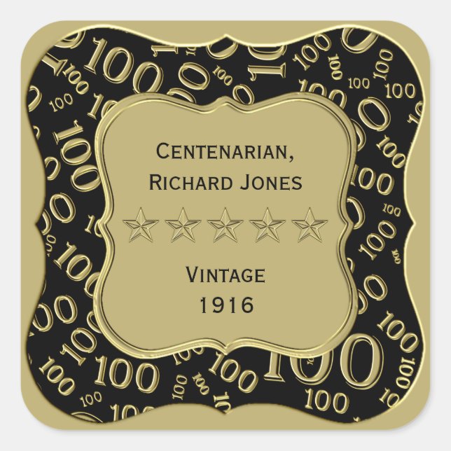 Adesivo Quadrado Obrigado: 100º Padrão de Número Dourado/Colchete P (Frente)
