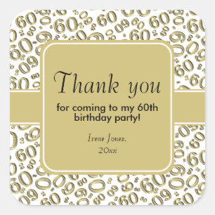 Adesivo Quadrado Obrigado 60th ouro/branco do teste padrão do