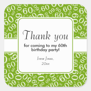 Adesivo Quadrado Obrigado 60th verde/branco do teste padrão do