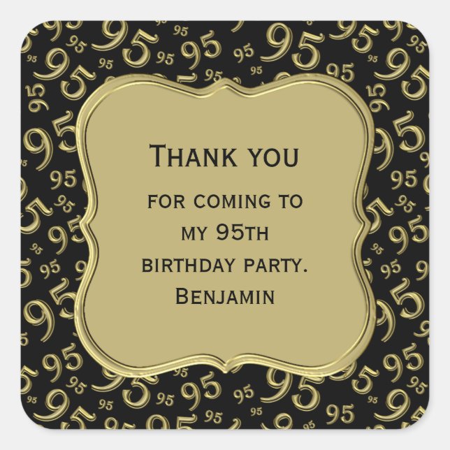 Adesivo Quadrado Obrigado: 95 Padrão de Número de Tipografia Dourad (Frente)