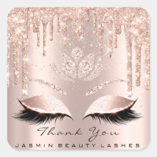 Adesivo Quadrado Obrigado A Beleza Lashes Lotus Bridal Rosa Glitter
