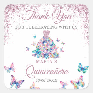 Adesivo Quadrado Obrigado A Espetar Borboletas Gown Quinceanera