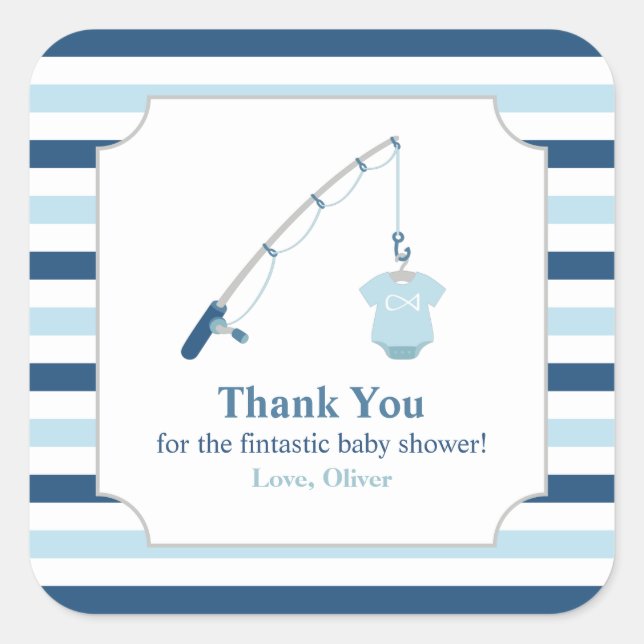 Adesivo Quadrado Obrigado A Pescar O Chá de fraldas (Frente)