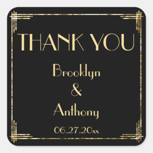 Adesivo Quadrado Obrigado Art Deco Casamento Stickers Gold Foil