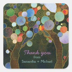 Adesivo Quadrado Obrigado azul do casamento das árvores de amor