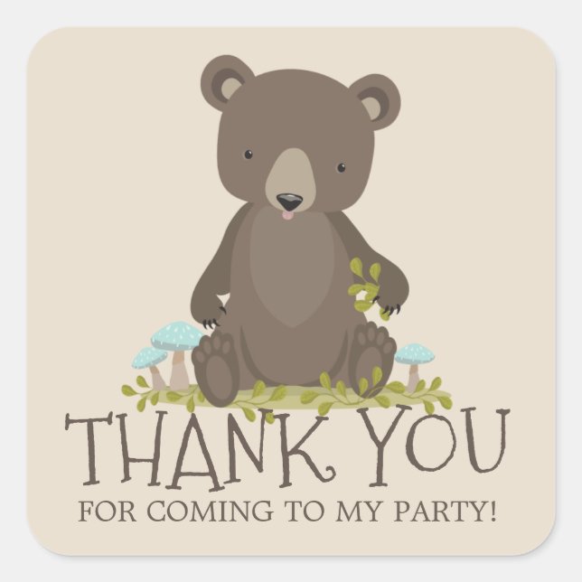 Adesivo Quadrado Obrigado Bear Cub Sticker para Festa para Crianças (Frente)