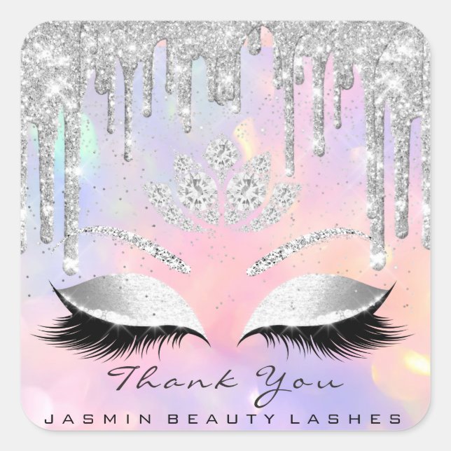 Adesivo Quadrado Obrigado Bela Lashes Bridal Holographic Glitter (Frente)