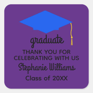 Adesivo Quadrado Obrigado Boné de formatura Azul nº 1