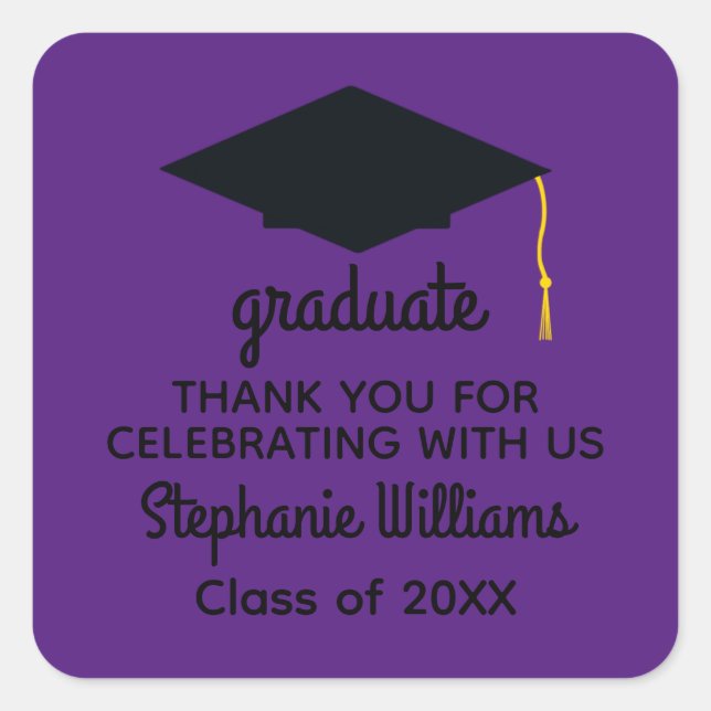 Adesivo Quadrado Obrigado Boné de formatura Preto Nº 1 (Frente)