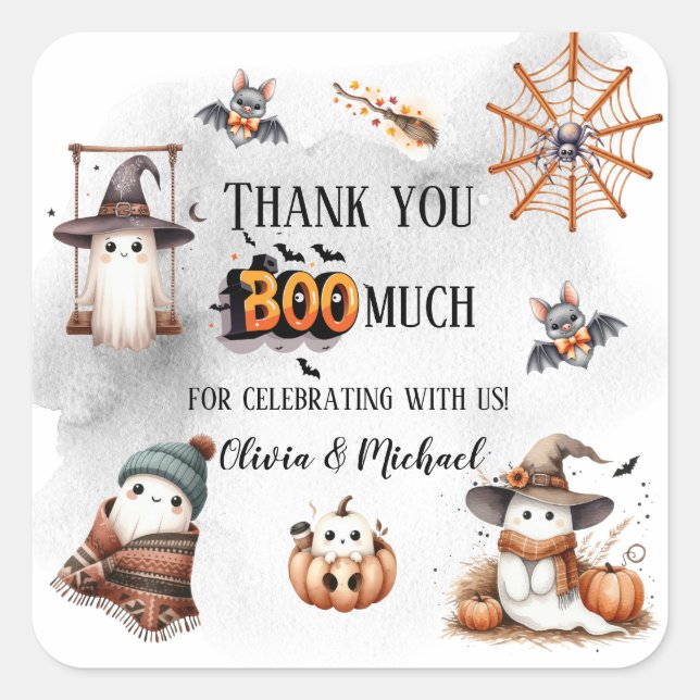 Adesivo Quadrado Obrigado Boo Muito Bonito Fantasma Louco (Frente)