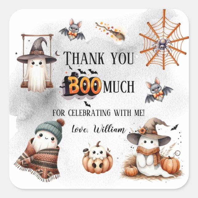 Adesivo Quadrado Obrigado Boo Muito Bonito Fantasma Louco (Frente)