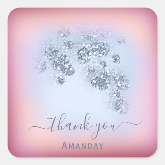 Adesivo Quadrado Obrigado Borgonha Azul Dusty Glitter Doce 16º (Frente)