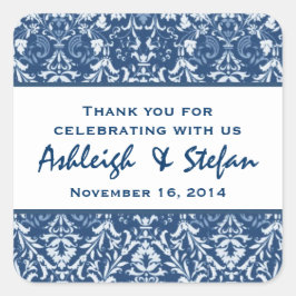 Adesivo Quadrado Obrigado branco azul do damasco do vintage você