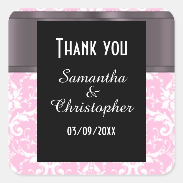 Adesivo Quadrado Obrigado branco e rosa (Frente)