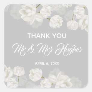 Adesivo Quadrado Obrigado branco elegante do casamento da tulipa