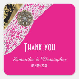 Adesivo Quadrado Obrigado branco preto rosa