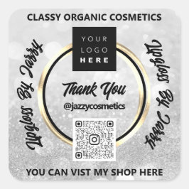 Adesivo Quadrado Obrigado Business Código QR Logotipo Cinza Silver 