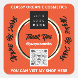 Adesivo Quadrado Obrigado Business Código QR Logotipo Dourado Laran