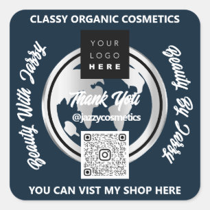 Adesivo Quadrado Obrigado Business Logotipo QRCode Silver Map Marin
