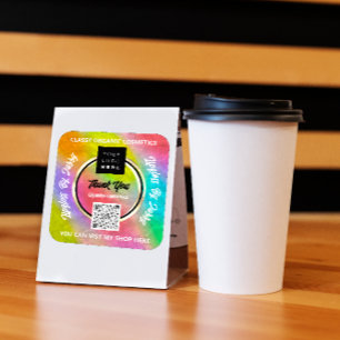 Adesivo Quadrado Obrigado Business QR Code Logotipo Rainbow Hologra