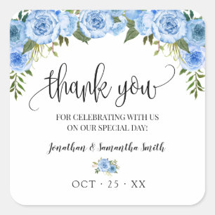 Adesivo Quadrado Obrigado Casamento de Boho Chic Azul