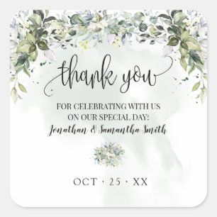 Adesivo Quadrado Obrigado casamento do eucalipto com vegetação su