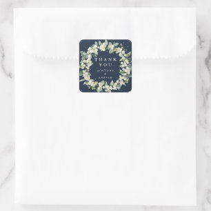 Adesivo Quadrado Obrigado casamento Navy Snowberry+Eucalipto