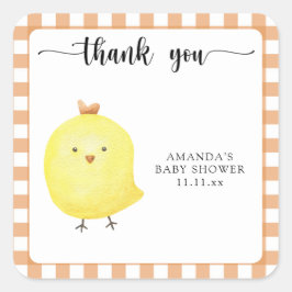 Adesivo Quadrado Obrigado chá de fraldas de Pintinho bonito