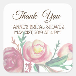 Adesivo Quadrado Obrigado, Chá de panela Floral