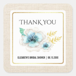 Adesivo Quadrado Obrigado Chá de panela Watercolor Burlap Floral