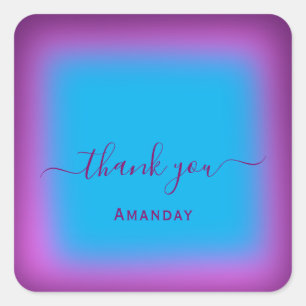 Adesivo Quadrado Obrigado, Chame Azul. Violet Favor Pequenas Empres