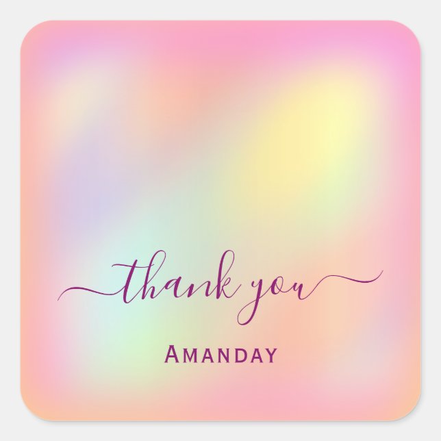 Adesivo Quadrado Obrigado, Chame Holographic Sweet. 16º (Frente)