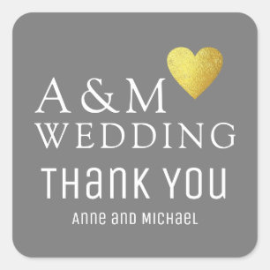 Adesivo Quadrado obrigado-Chic, seu coração de amor de casamento 